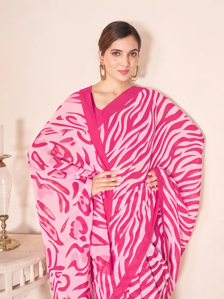 Garden Vareli Pink Solid Georgette Saree