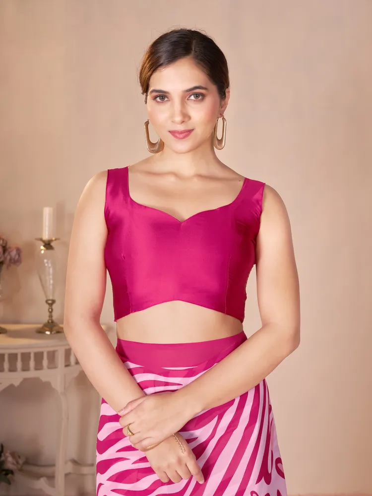 Garden Vareli Pink Solid Georgette Saree