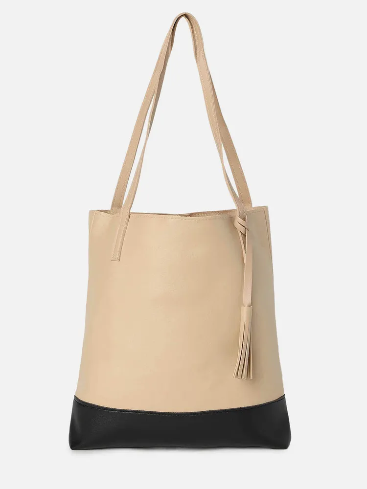 Haute Sauce Colourblocked Oversized Shopper Tote Bag with Tasselled