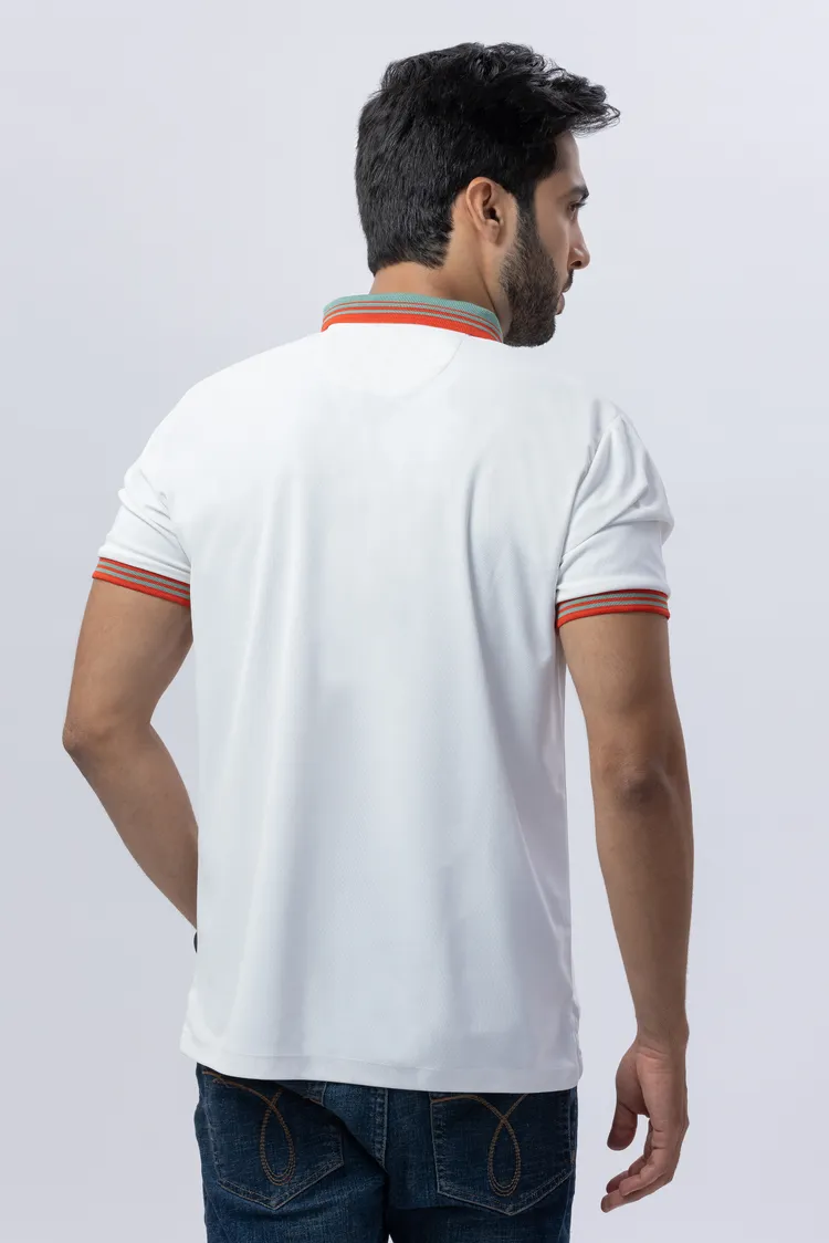 White Polo T-Shirt With Contrast Collar
