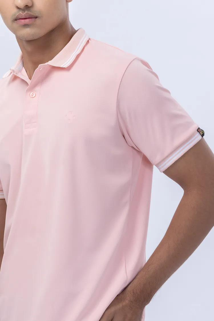 Peach Polo T-Shirt With Contrast Collar