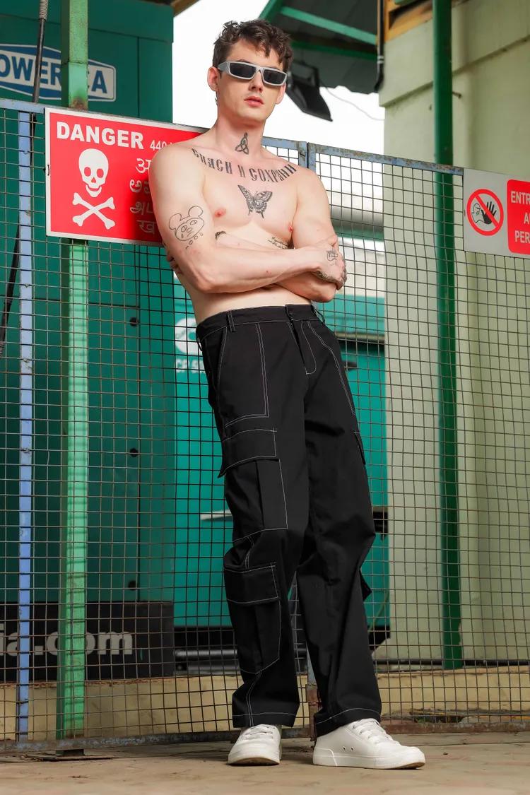 House of Koala Mid-Rise Baggy Fit Parachute Cotton Cargo Trousers