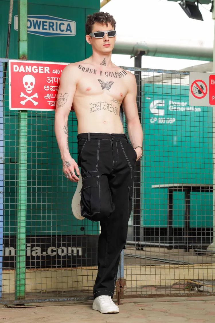 House of Koala Mid-Rise Baggy Fit Parachute Cotton Cargo Trousers