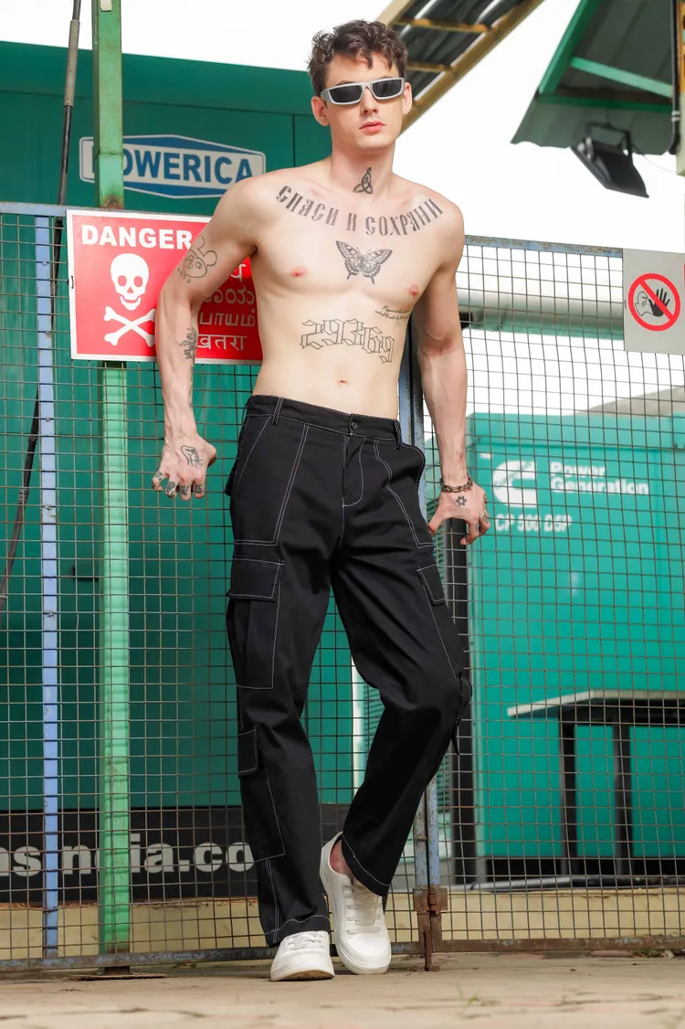 House of Koala Mid-Rise Baggy Fit Parachute Cotton Cargo Trousers