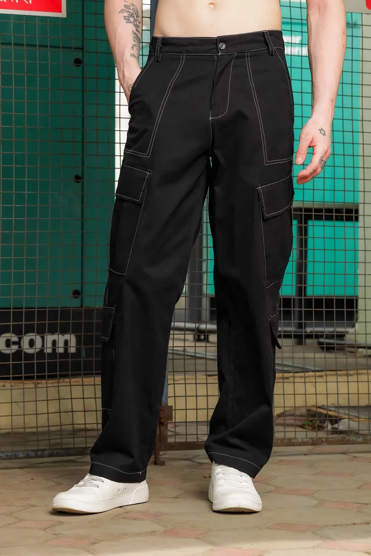 House of Koala Mid-Rise Baggy Fit Parachute Cotton Cargo Trousers