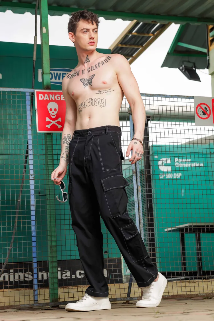 House of Koala Mid-Rise Baggy Fit Parachute Cotton Cargo Trousers