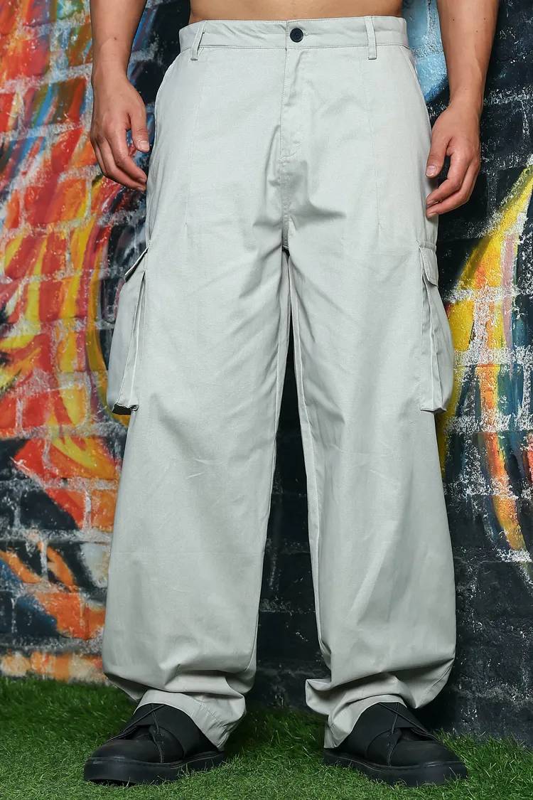 Unisex Baggy fit Grey Cargo Trousers