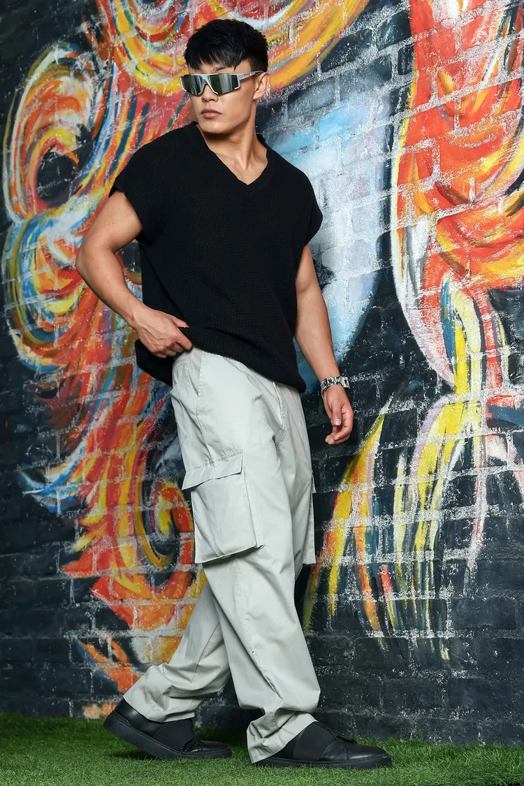 Unisex Baggy fit Grey Cargo Trousers