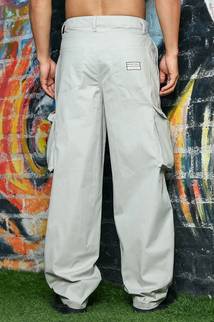 Unisex Baggy fit Grey Cargo Trousers