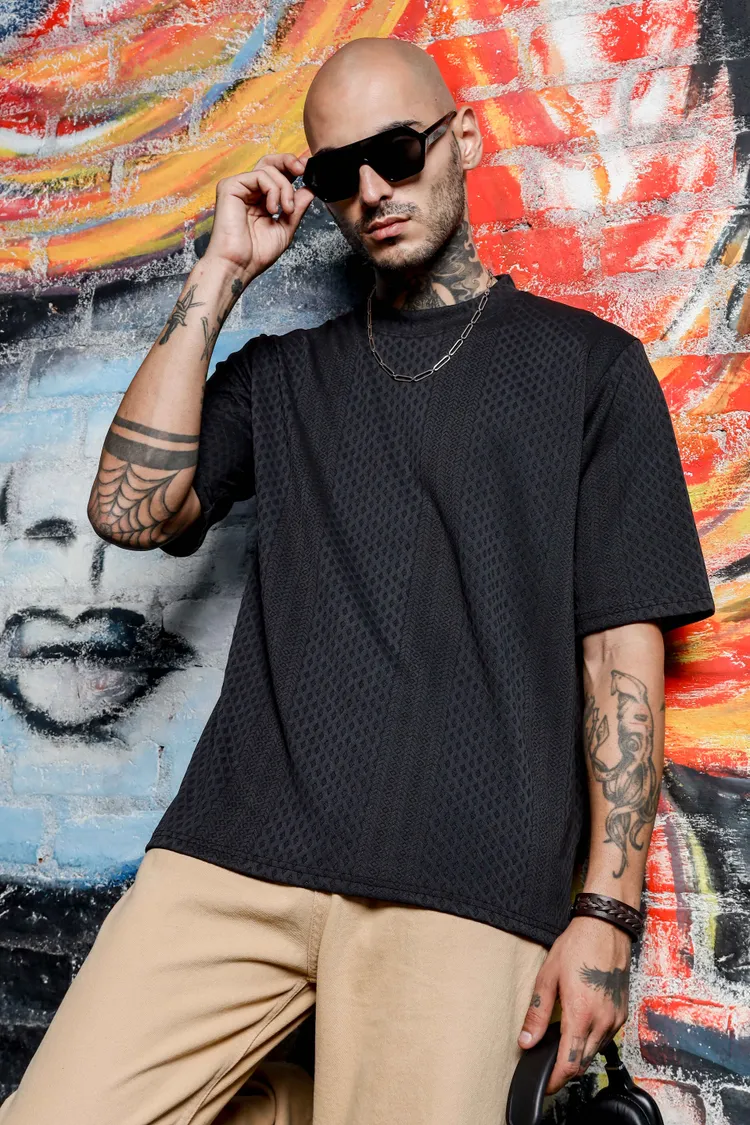 House of Koala Textured Oversized Round Neck T-shirt