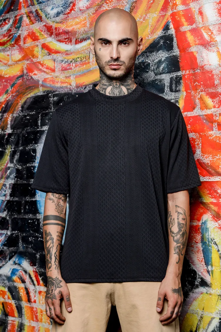 House of Koala Textured Oversized Round Neck T-shirt