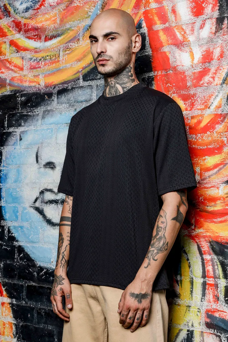 House of Koala Textured Oversized Round Neck T-shirt