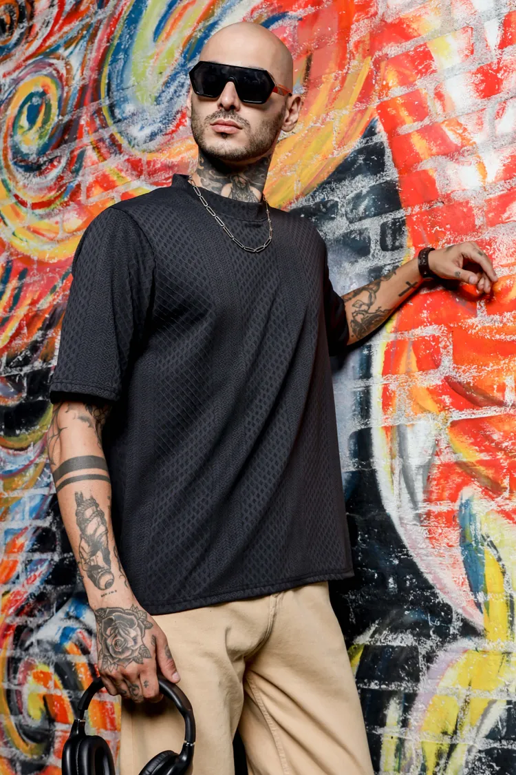 House of Koala Textured Oversized Round Neck T-shirt