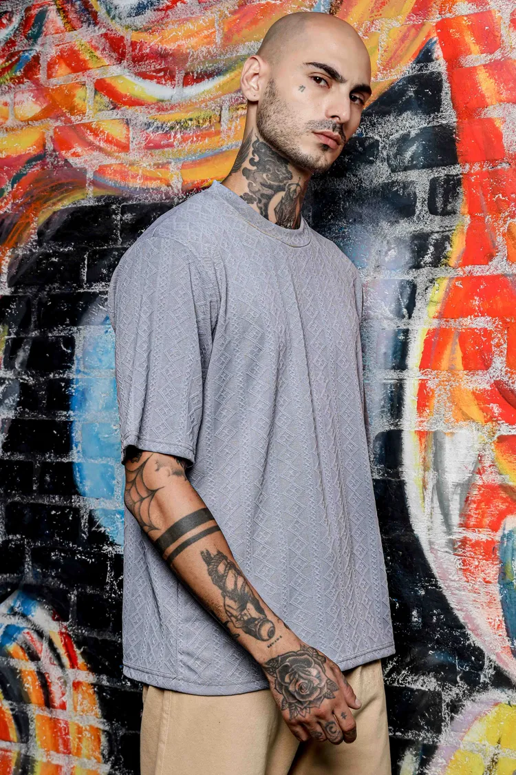 House of Koala Textured Oversized Round Neck T-shirt