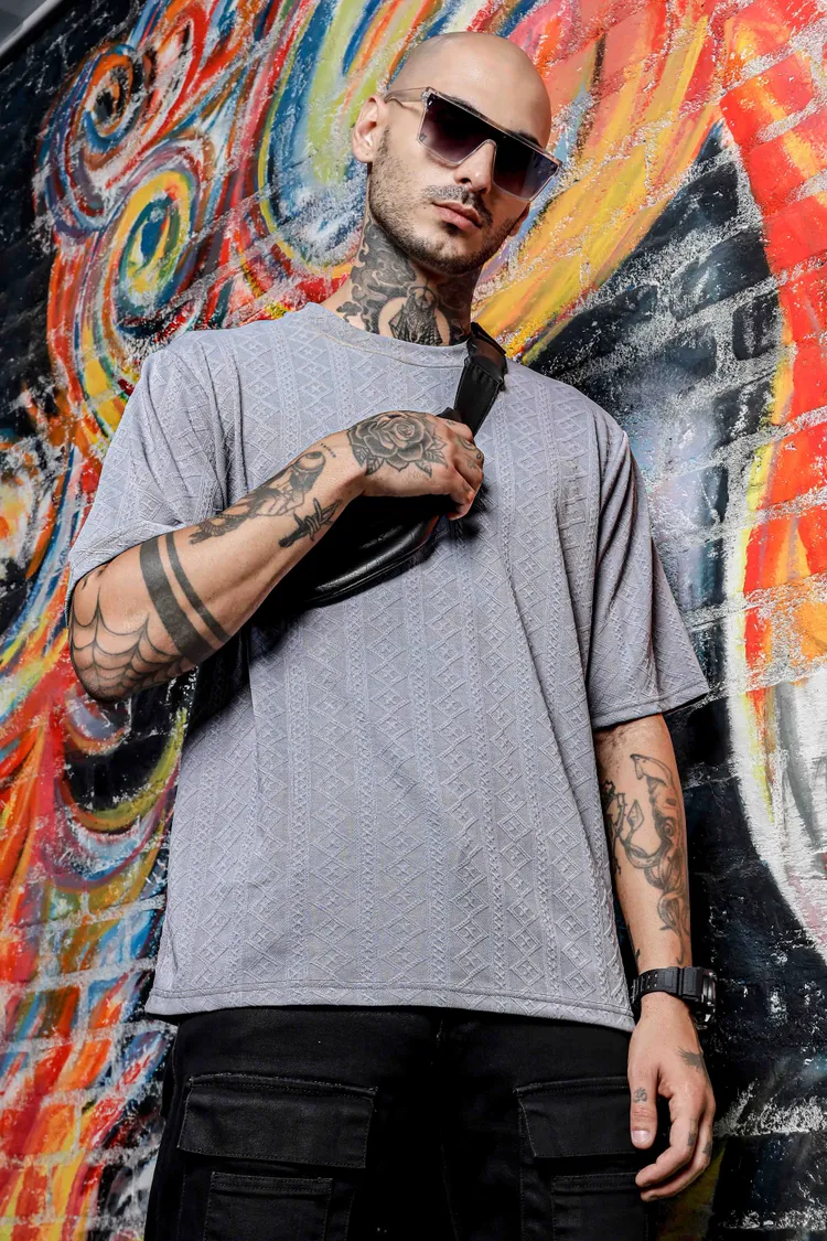 House of Koala Textured Oversized Round Neck T-shirt