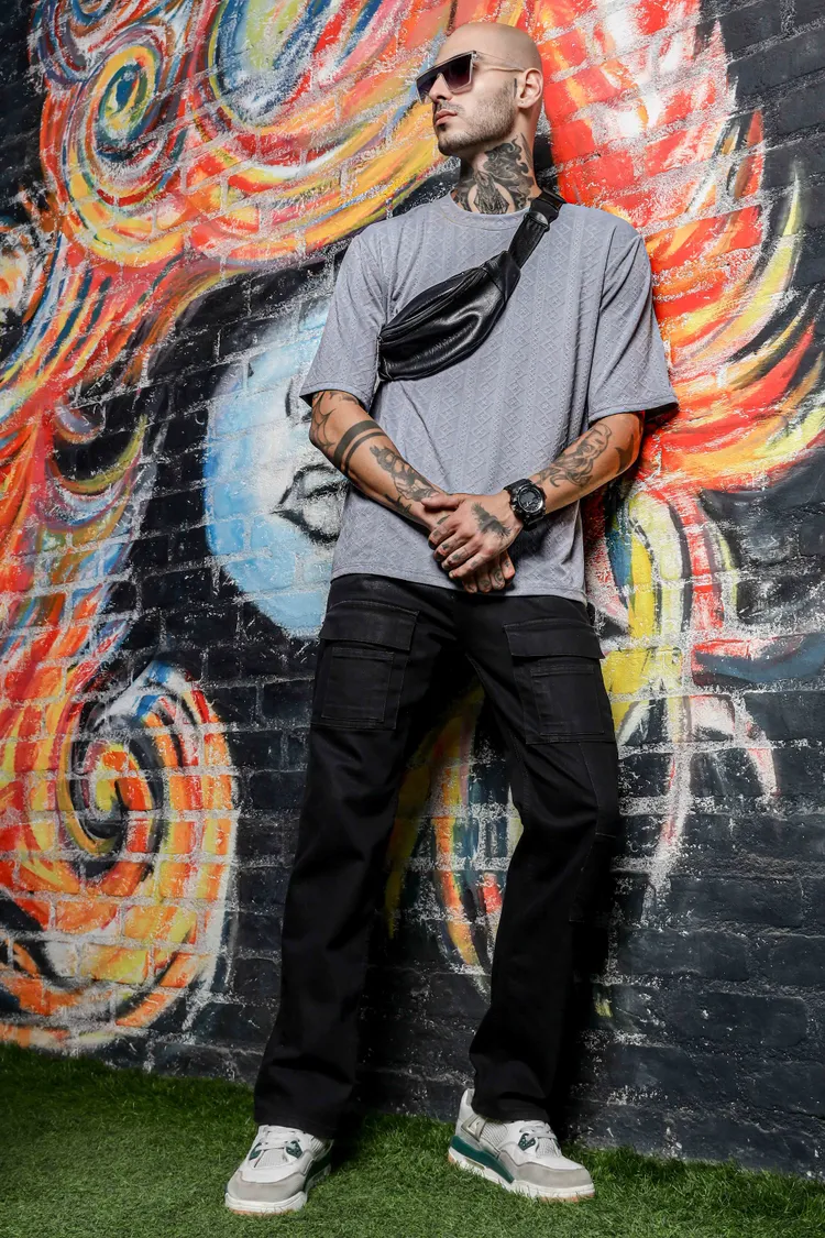 House of Koala Textured Oversized Round Neck T-shirt