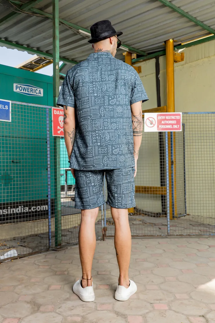 House of Koala Grey Tribal Printed Relaxed Fit Shorts