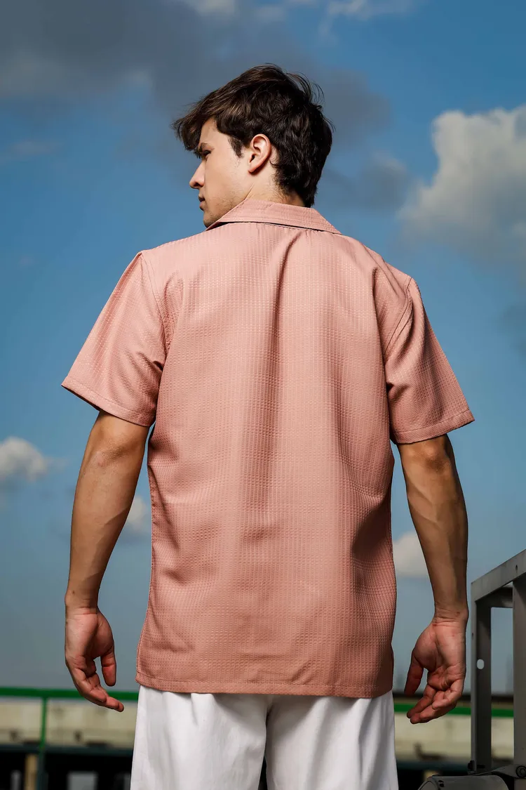 House of Koala Textured Jacquard Notched Lapel Collar Relaxed Fit Resort Shirt