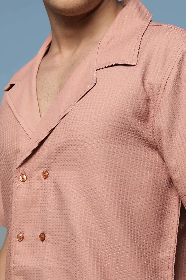 House of Koala Textured Jacquard Notched Lapel Collar Relaxed Fit Resort Shirt