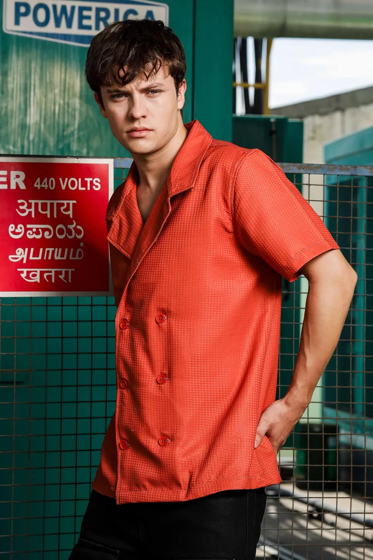 House of Koala Textured Jacquard Notched Lapel Collar Relaxed Fit Resort Shirt