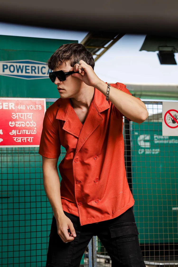 House of Koala Textured Jacquard Notched Lapel Collar Relaxed Fit Resort Shirt