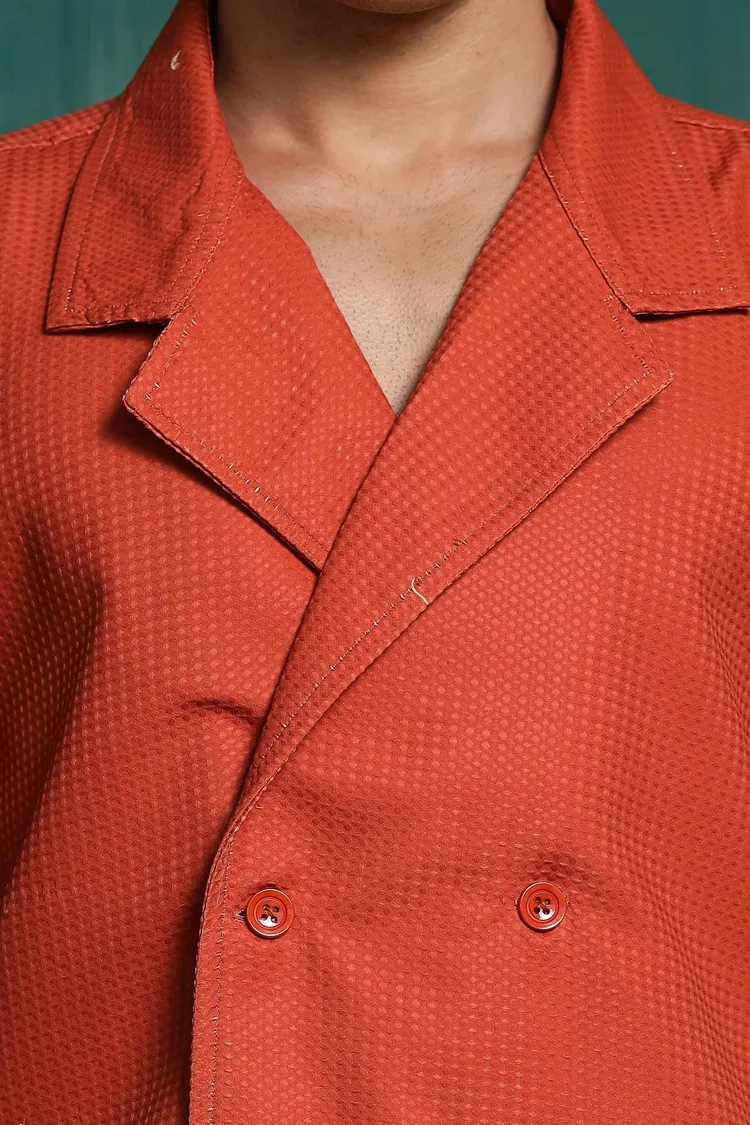 House of Koala Textured Jacquard Notched Lapel Collar Relaxed Fit Resort Shirt