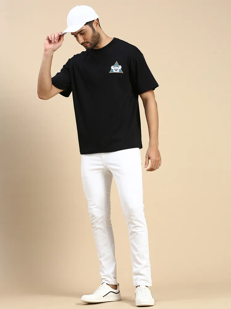 House of Koala Oversized Printed Drop-Shoulder Sleeve Pure Cotton T-shirt