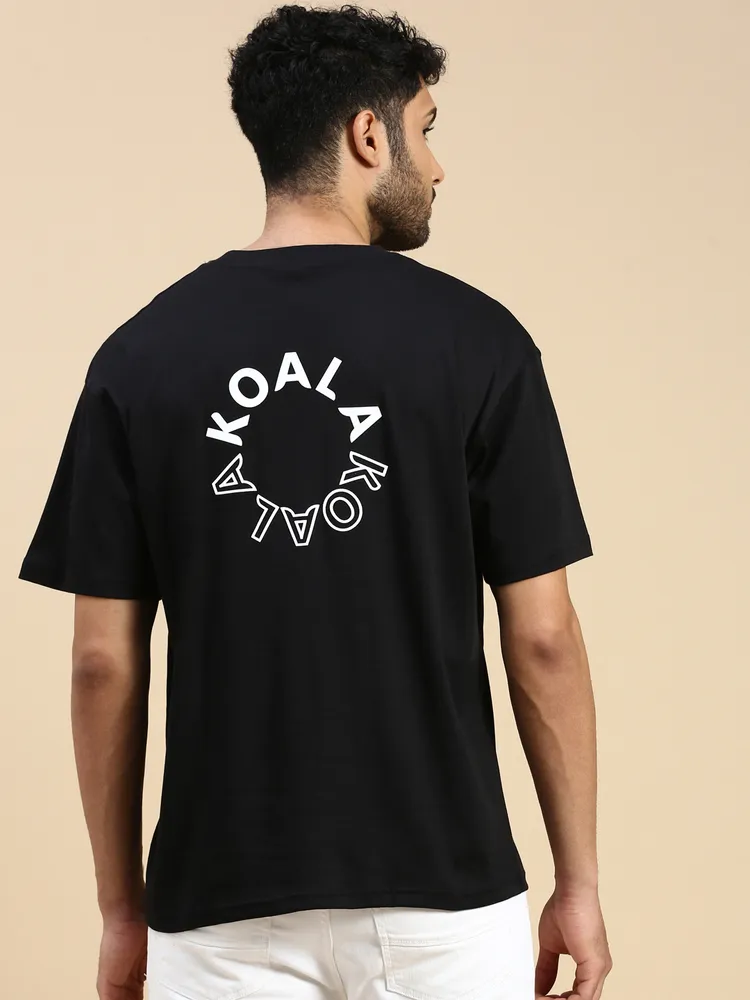 House of Koala Oversized Printed Drop-Shoulder Sleeve Pure Cotton T-shirt