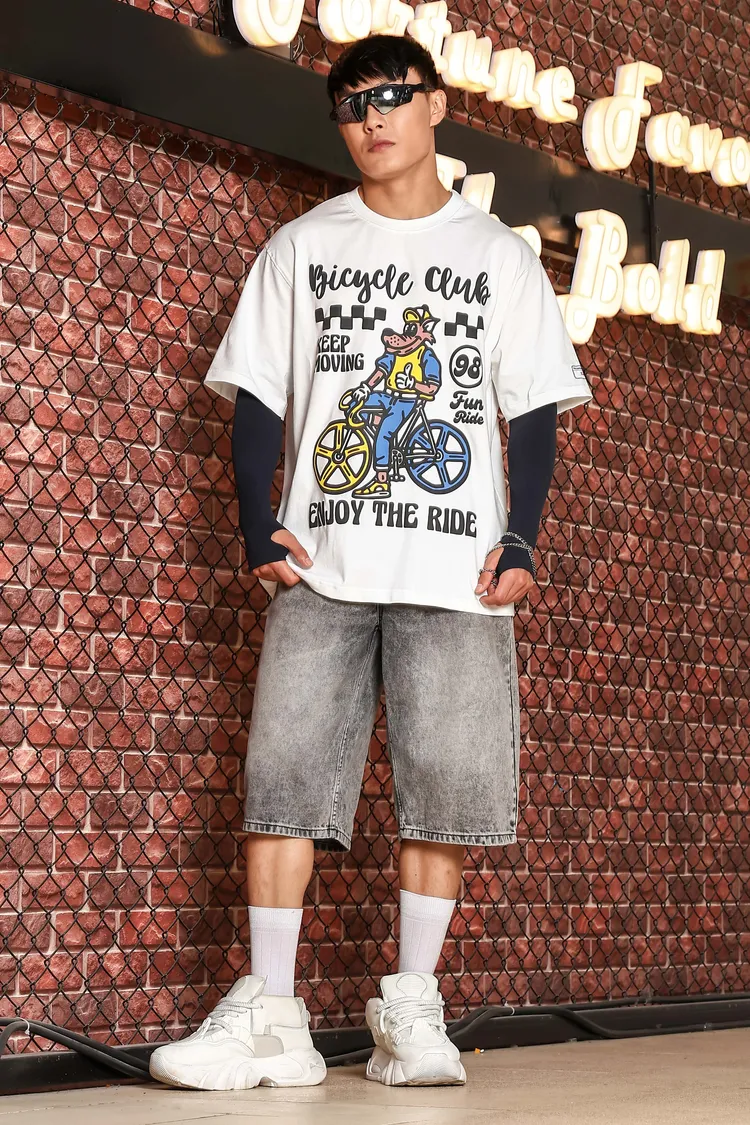 White Oversized Printed Premium Drop-Shoulder Sleeve Pure Cotton T-shirt