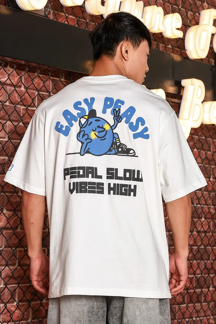 White Oversized Printed Premium Drop-Shoulder Sleeve Pure Cotton T-shirt