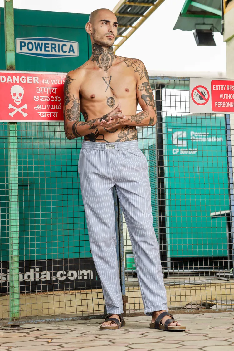 House of Koala Mid-Rise Regular Fit Textured Striped All Day Slip-On Trousers