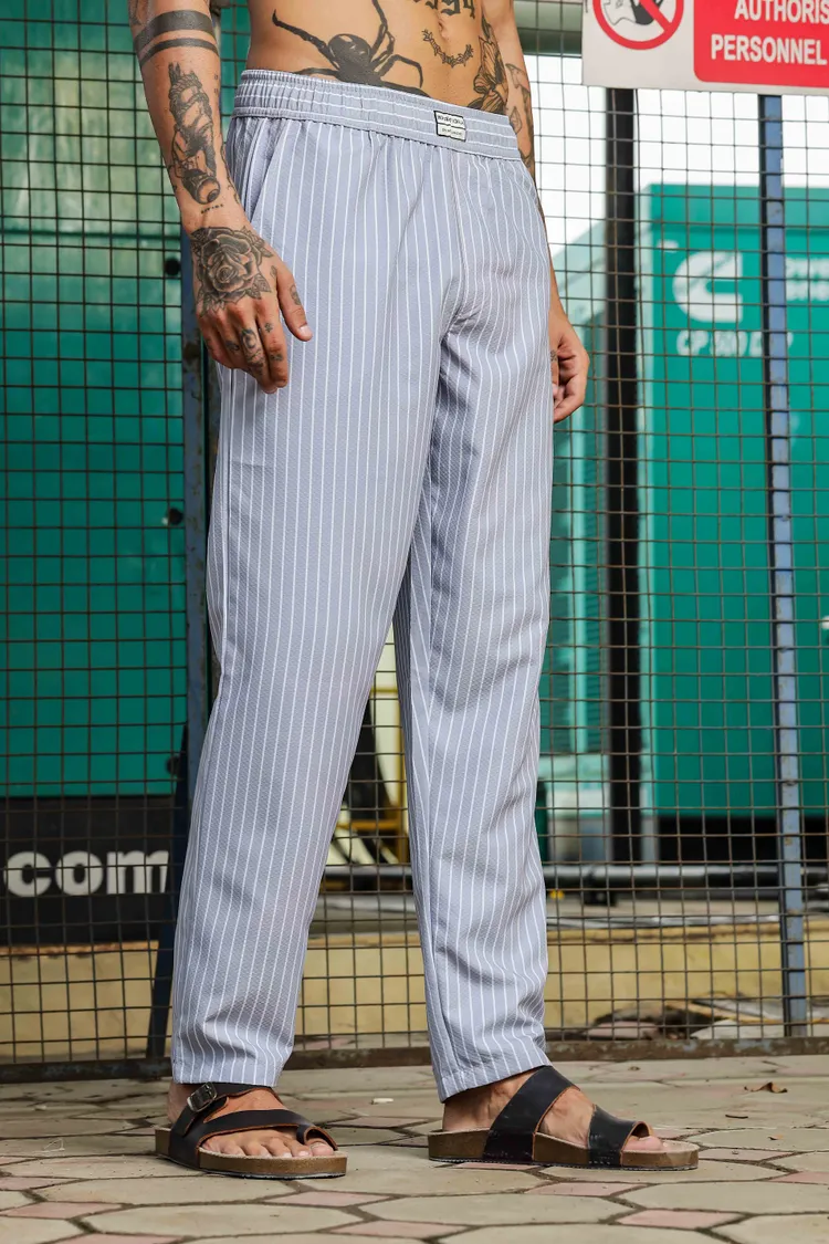 House of Koala Mid-Rise Regular Fit Textured Striped All Day Slip-On Trousers