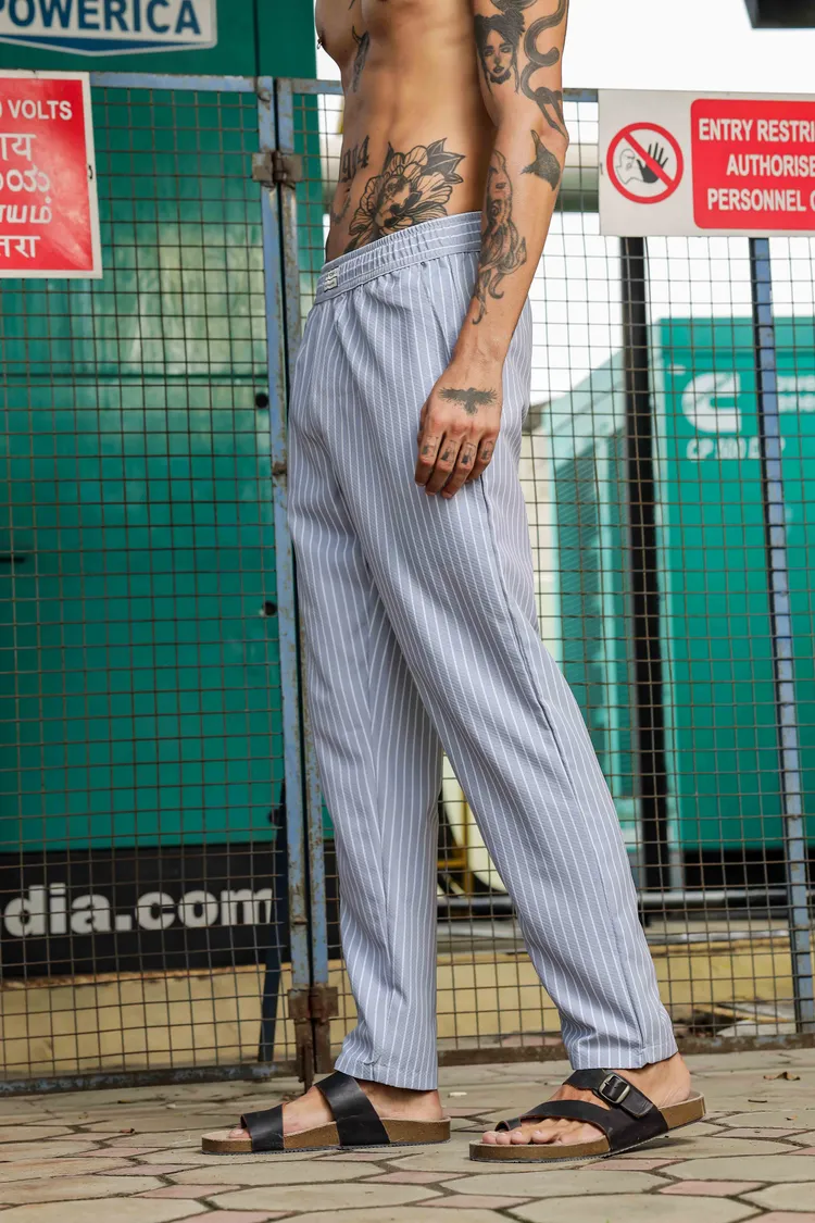 House of Koala Mid-Rise Regular Fit Textured Striped All Day Slip-On Trousers