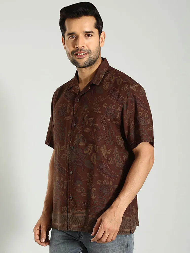 Men Printed Half Sleeve Viscose Blend Shirt