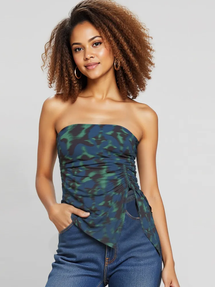 Blue Abstract Star Print Tube Top