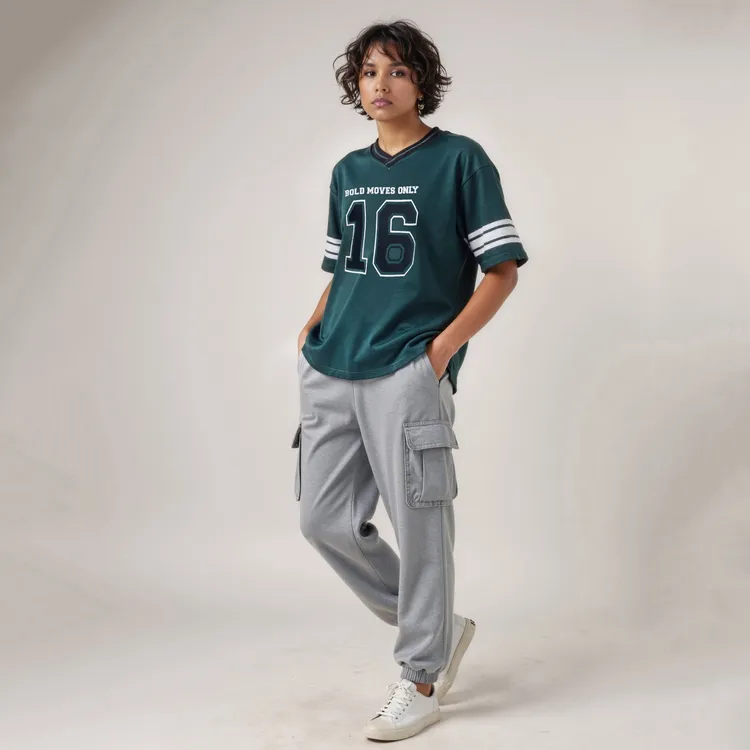 No-16" Oversize Varsity Green T-shirt for Women