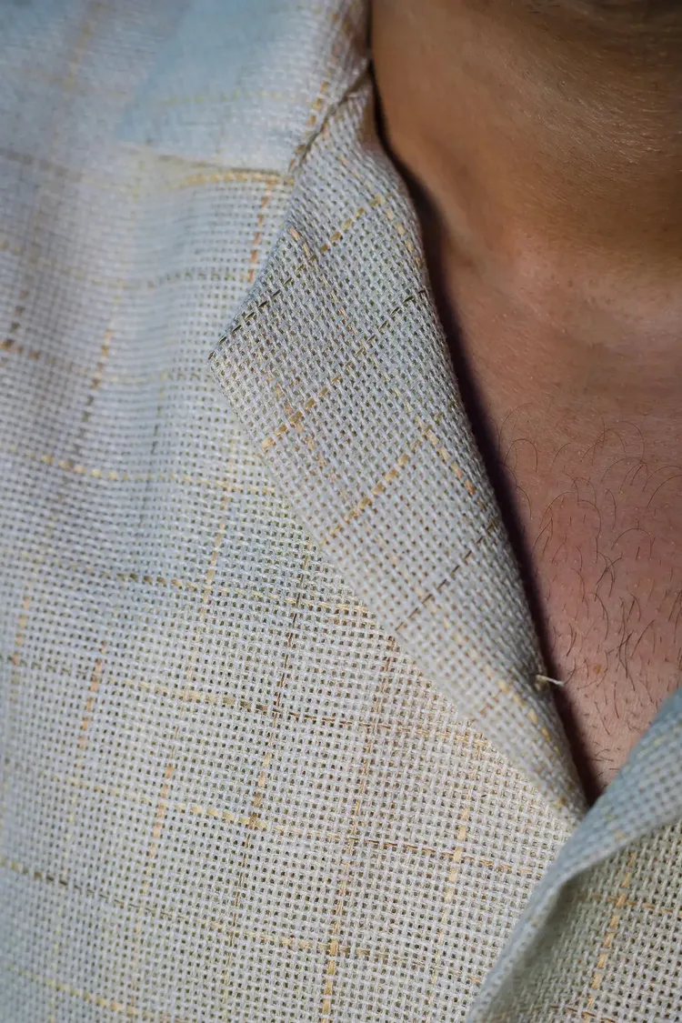 Beige Jute Old School Embroidered Linen Shirt