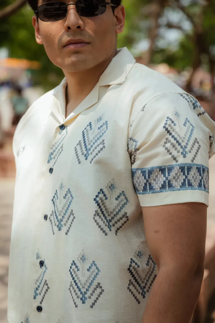 Lines of Legacy Placement Printed Linen Designer Shirt