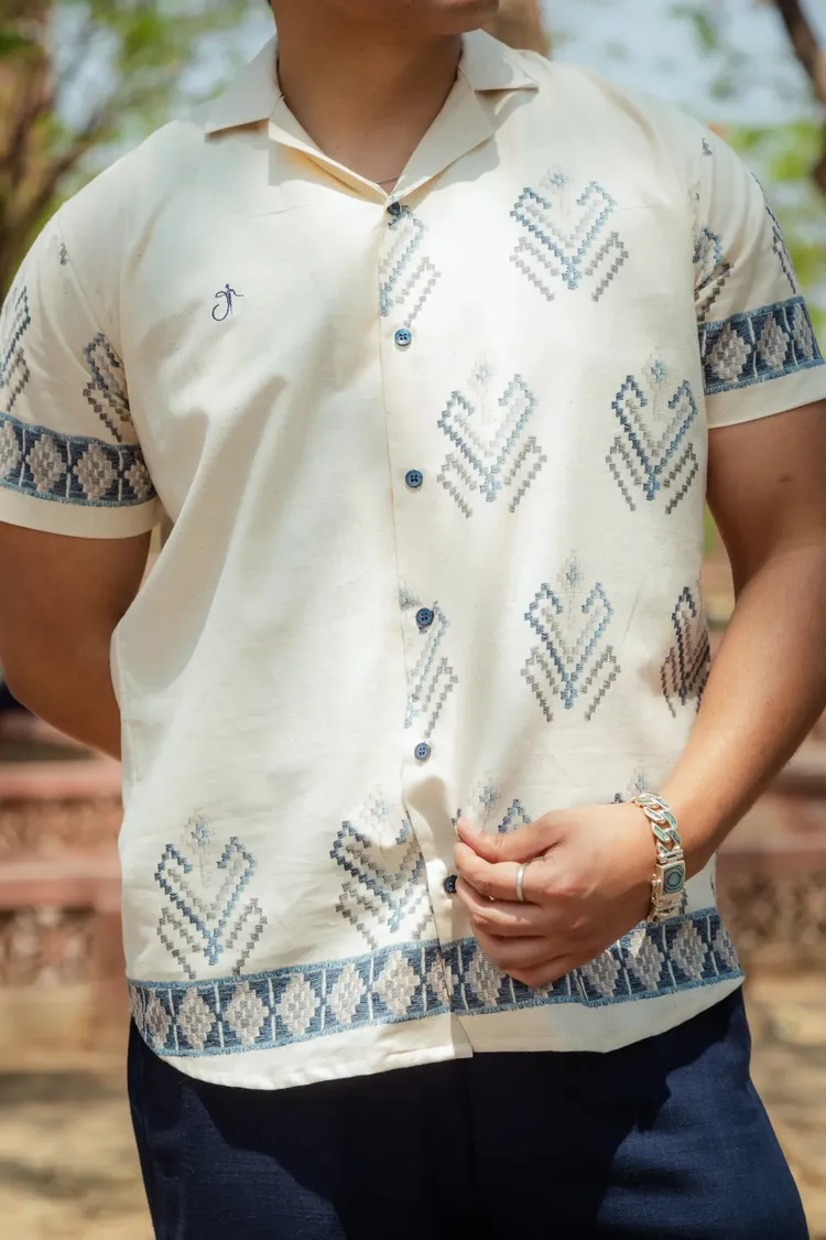 Lines of Legacy Placement Printed Linen Designer Shirt