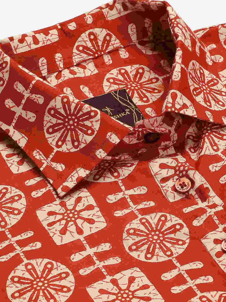Premium Red Tribal Motifs HandBlock Printed Cotton Crop Shirt