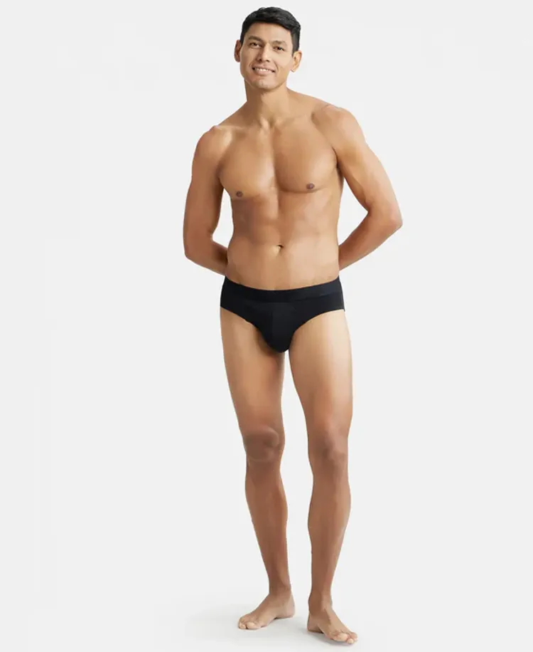 Tencel Micro Modal Cotton Elastane Stretch Solid Brief with Natural StayFresh Properties - Black