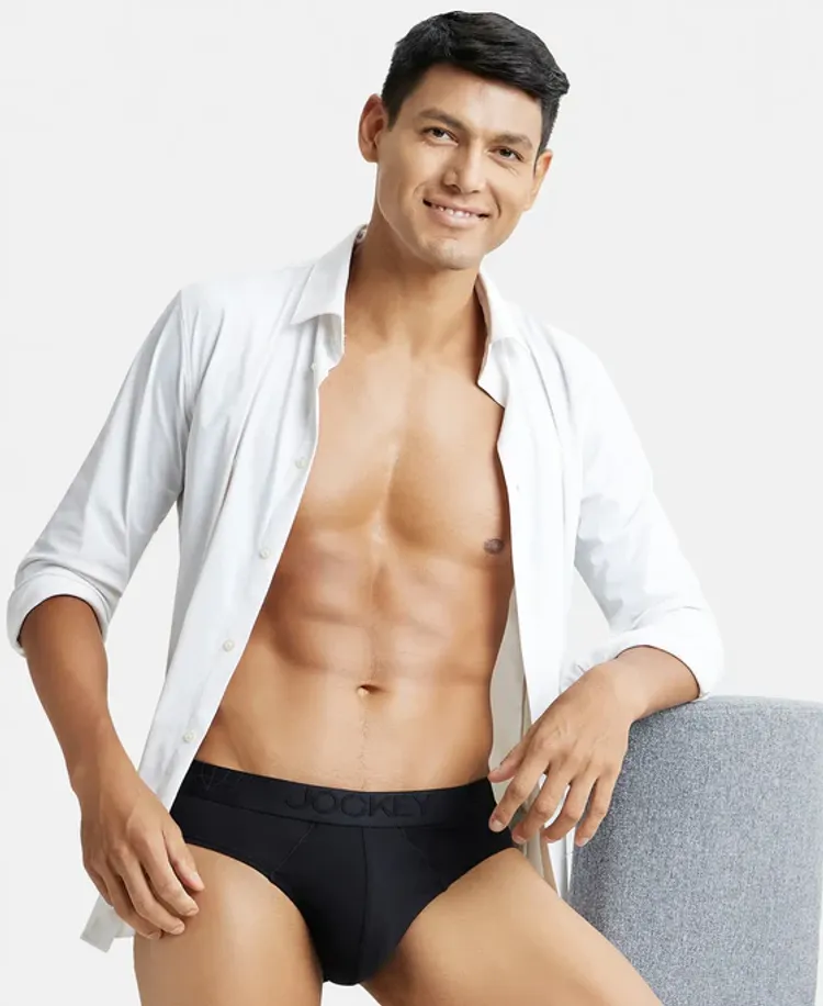 Tencel Micro Modal Cotton Elastane Stretch Solid Brief with Natural StayFresh Properties - Black