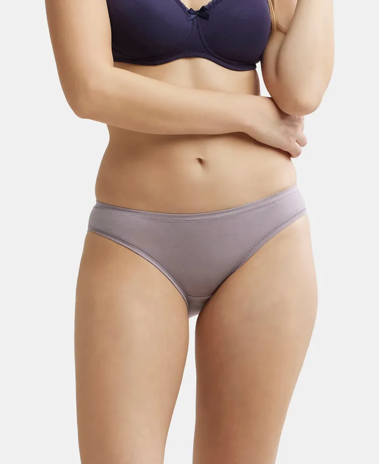 Medium Coverage Tencel Lyocell Elastane Stretch Mid Waist Bikini With Concealed Waistband and StayFresh Treatment - Minimal Grey