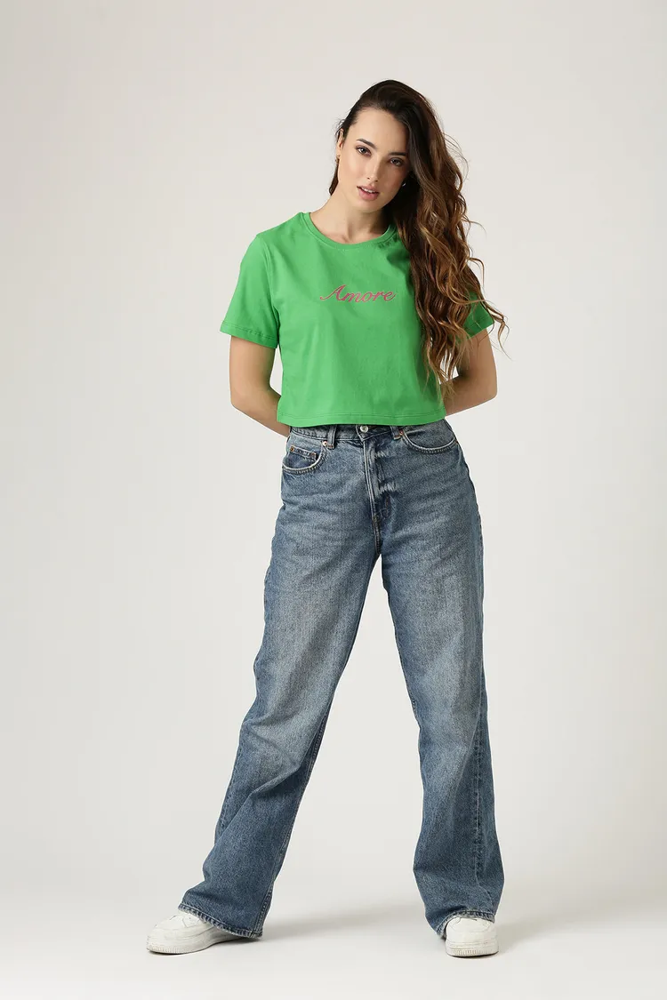 Green T-shirt with caption