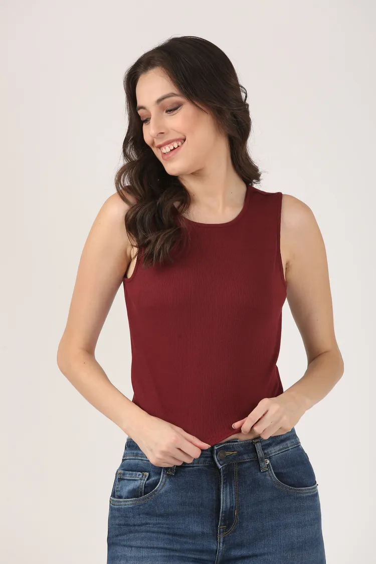 Soft Cotton Rib Sleeveless Wine Top