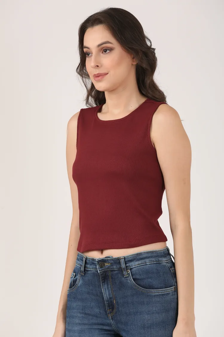 Soft Cotton Rib Sleeveless Wine Top