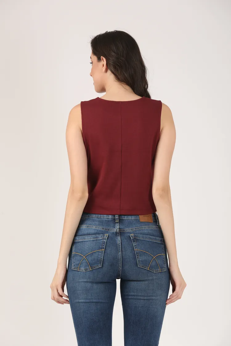 Soft Cotton Rib Sleeveless Wine Top