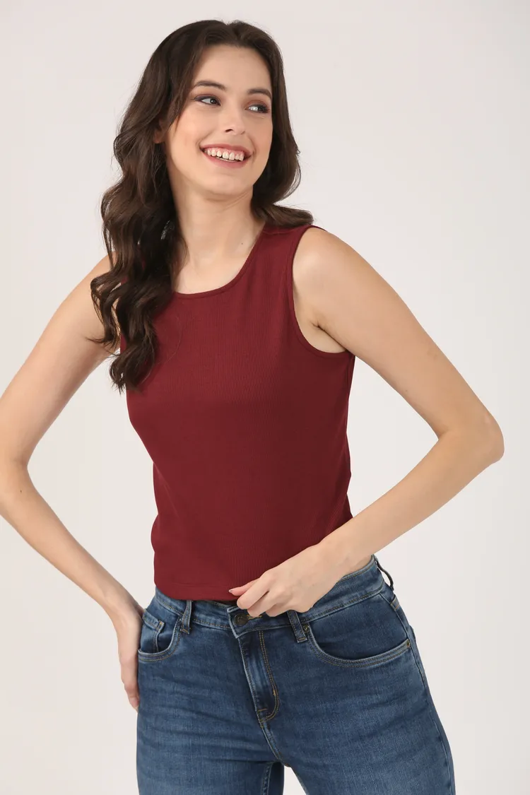 Soft Cotton Rib Sleeveless Wine Top