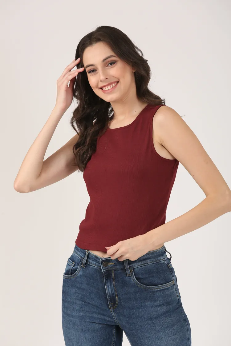 Soft Cotton Rib Sleeveless Wine Top