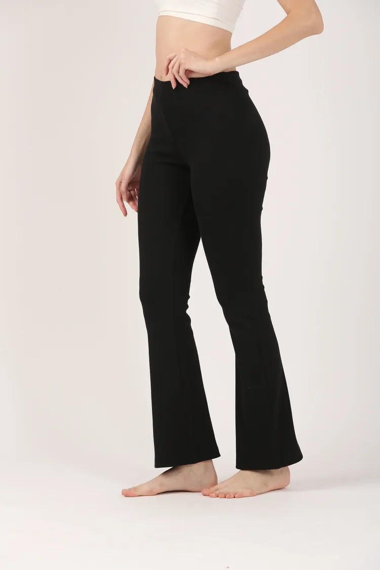 Soft Cotton Rib Black Flare Pants